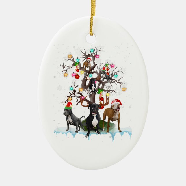 Weihnachtskugel auf Baum Santa Pitbull Hund Lover Keramik Ornament (Vorne)