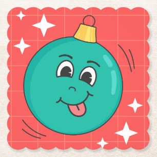 Weihnachtskugel Gesicht Smiley Happy Retro Cartoon Untersetzer
