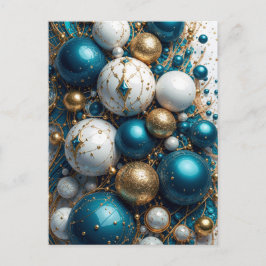Weihnachtskugeln Blau Gold Premium Feiertagspostkarte