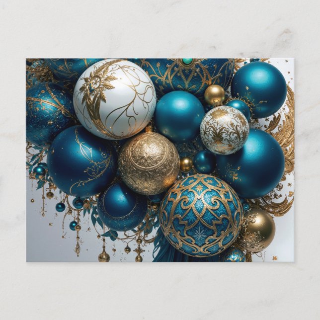 Weihnachtskugeln Gold Blau Luxus Fest Standard Postkarte (Vorderseite)