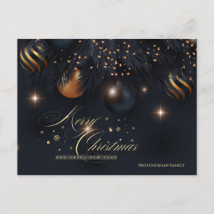 Weihnachtskugeln Kiefernbaum Zweige Schwarz Feiertagspostkarte