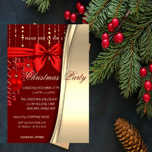Weihnachtskugeln, Rot, Schleifen GmbH Party Einladung