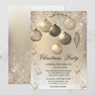 Weihnachtskugeln Schneeflocken Gold Party Einladung