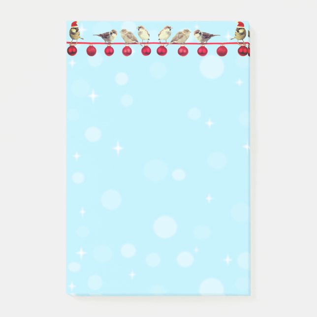 Weihnachtskugeln & Singvögel auf Himmelblau Post-it Klebezettel (Vorderseite)