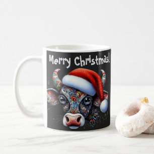 Weihnachtskuh Bull mit Weihnachtsmannmütze Mexikan Kaffeetasse