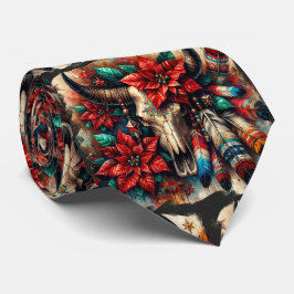 Weihnachtskuh Bull Skull Poinsettias Feathers Krawatte