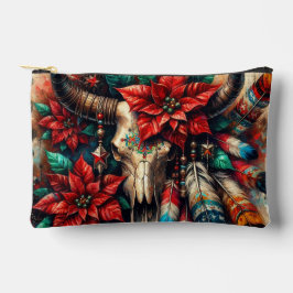 Weihnachtskuh Bull Skull Poinsettias Feathers Zubehörtasche