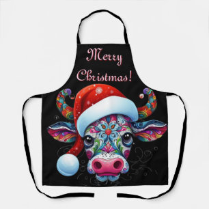 Weihnachtskuh Bull Weihnachtsmannmütze Mexikanisch Schürze