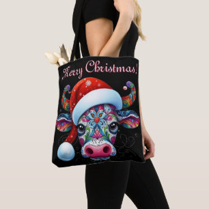 Weihnachtskuh Bull Weihnachtsmannmütze Mexikanisch Tasche