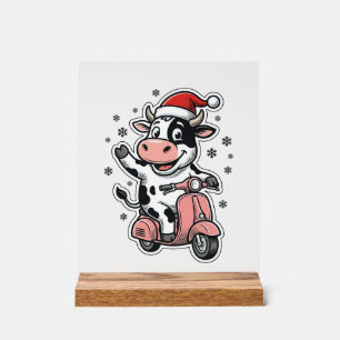 Weihnachtskuh fährt auf rosa Roller Vintage Vector Acrylschild