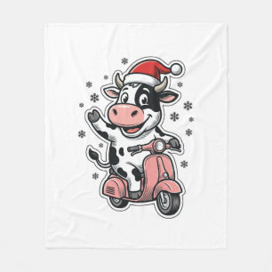 Weihnachtskuh fährt auf rosa Roller Vintage Vektor Fleecedecke