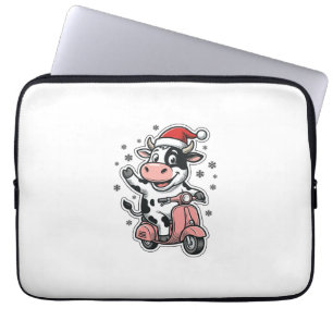Weihnachtskuh fährt auf rosa Roller Vintage Vektor Laptopschutzhülle