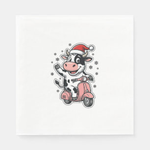 Weihnachtskuh fährt auf rosa Roller Vintage Vektor Serviette
