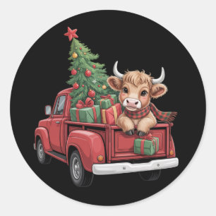 Weihnachtskuh Highland-Rind auf LKW-Bauernhof Weih Runder Aufkleber