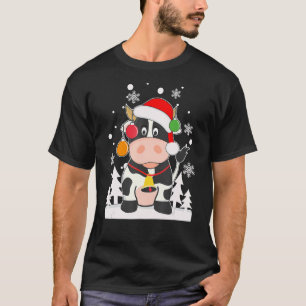 Weihnachtskuh Kalb Santa Hut Schneeflocken Lustige T-Shirt