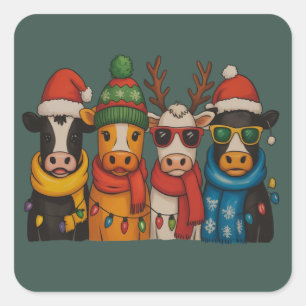 Weihnachtskuh Liebhaber Farmhouse Bauernhof Santa  Quadratischer Aufkleber