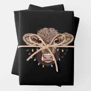 Weihnachtskuh Liebhaber Lichter Bauernhof Landwirt Geschenkpapier Set
