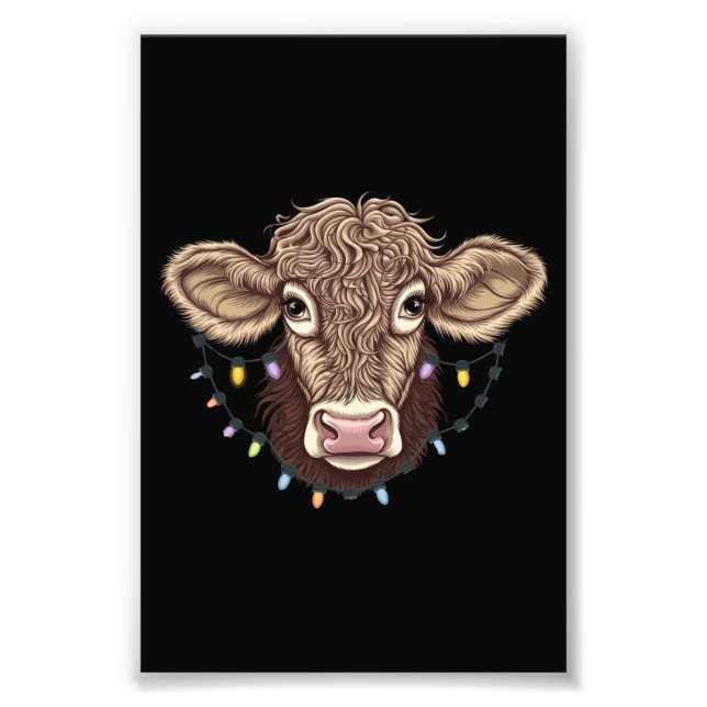 Weihnachtskuh Lover Lights Farm Bauer Xmas Fotodruck (Vorne)