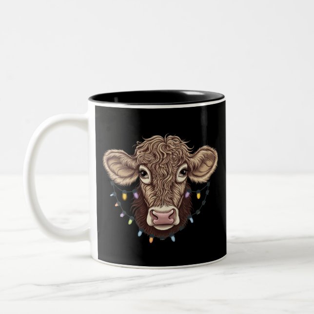 Weihnachtskuh Lover Lights Farm Bauer Xmas Zweifarbige Tasse (Links)