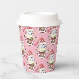 Weihnachtskuh Muster rosa Papiertasse mit Deckel Pappbecher