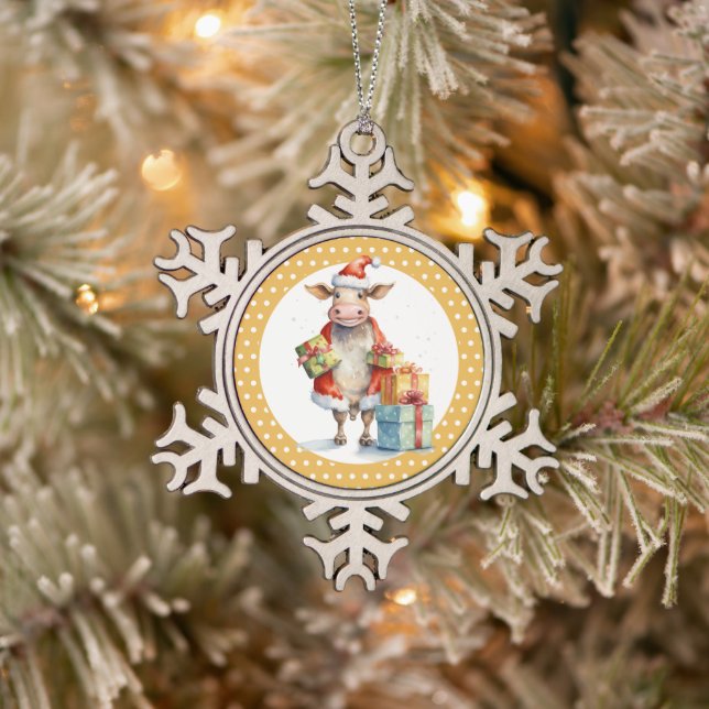 Weihnachtskuh Schneeflocken Zinn-Ornament (Baum)