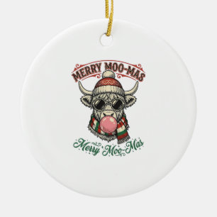 Weihnachtskuh-Shirt Süße Highland-Feiertags-Pun De Keramik Ornament