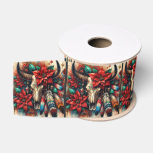 Weihnachtskuh Stierschädel Poinsettien Decoupage Ripsband