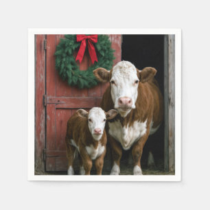 Weihnachtskuh und Kalb Hereford Serviette