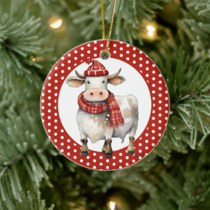 Weihnachtskuh-Wortspiel Keramik Ornament