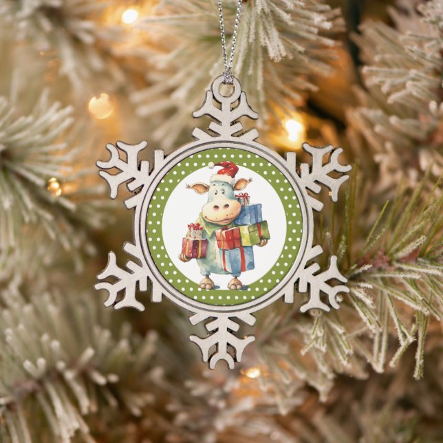 Weihnachtskuh-Wortspiel  Schneeflocken Zinn-Ornament (Baum)