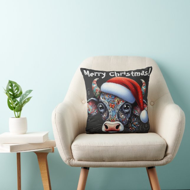 Weihnachtskuhbulle mit Weihnachtsmannmütze Roter B Kissen (Stuhl )