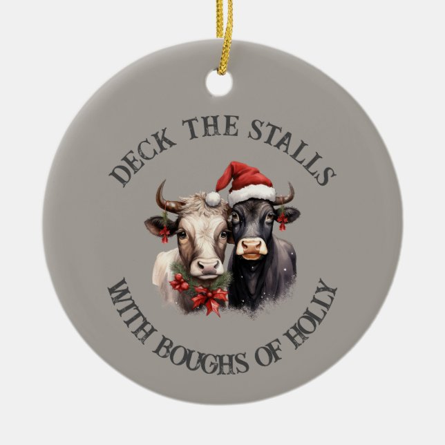 Weihnachtskühe Bauernhof Land Rustikal Keramik Ornament (Vorne)