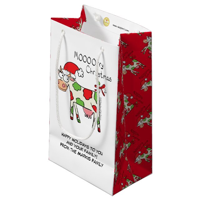 Weihnachtskühe Cartoon Kinder Kleine Geschenktüte (Vorderseite Schrägansicht)