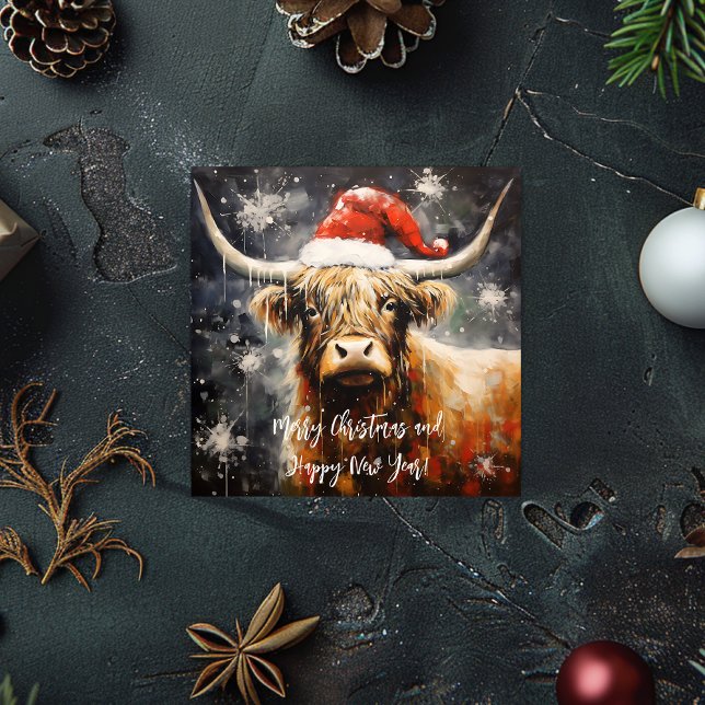 Weihnachtskühe Feiertagskarte (Vintage Christmas Highland Cow Holiday Card)