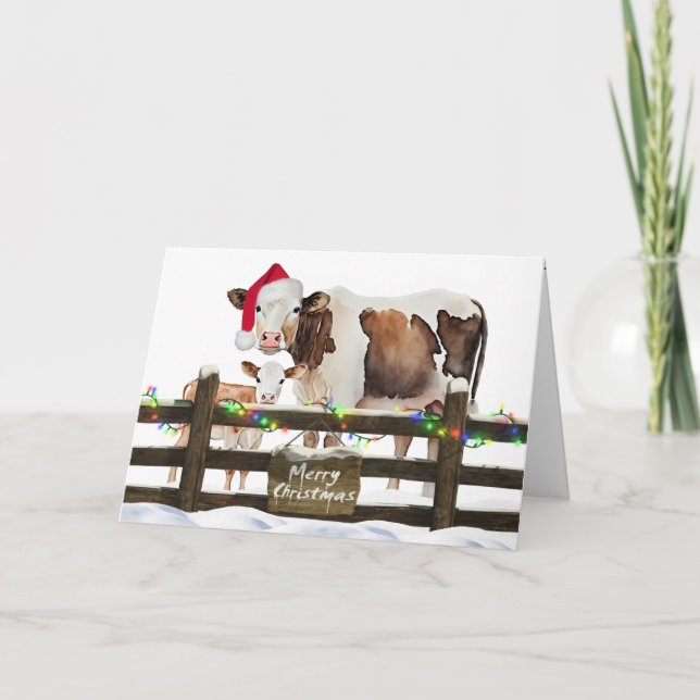 Weihnachtskühe mit Hut Feiertagskarte (Vorderseite)
