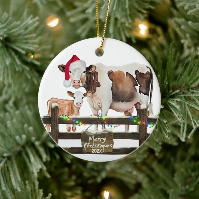 Weihnachtskühe mit Hut Keramik Ornament (Baum)