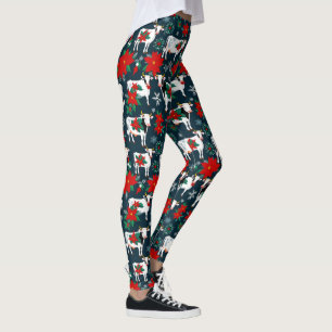 Weihnachtskühe mit Rotem Poinsettias Floral Leggings