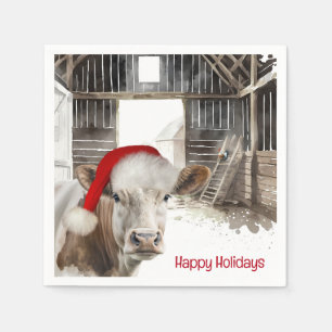 Weihnachtskühe mit Weihnachtsmannmütze Serviette