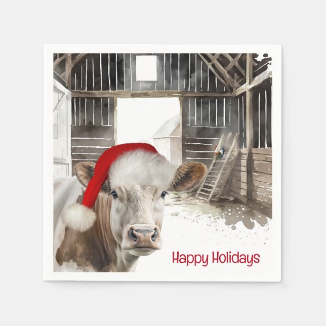 Weihnachtskühe mit Weihnachtsmannmütze Serviette (Vorderseite)