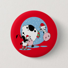 Weihnachtskühe mit Weihnachtsmannmützen Button
