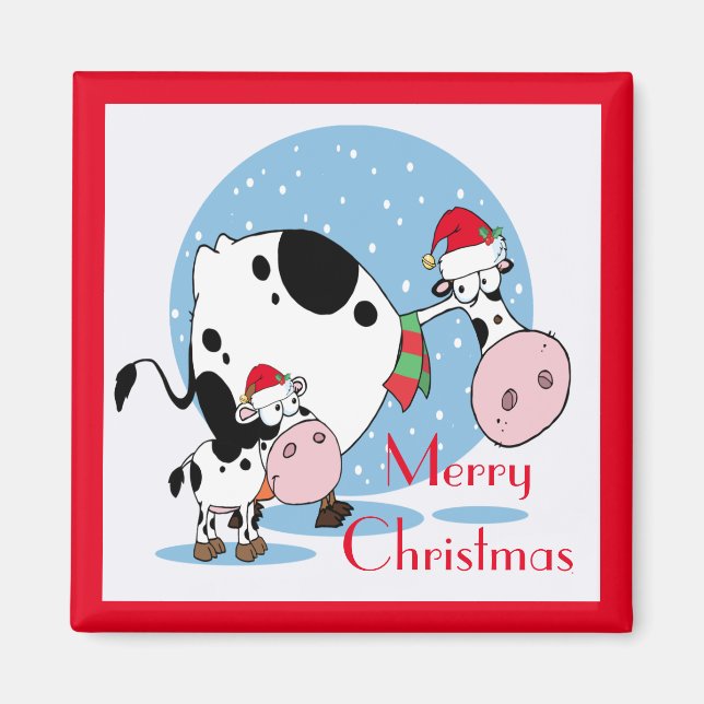 Weihnachtskühe mit Weihnachtsmannmützen Magnet (Vorne)