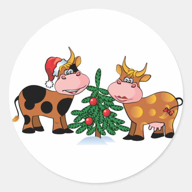 Weihnachtskühe Runder Aufkleber (Vorderseite)