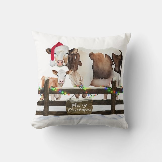 Weihnachtskühe und Kalb im Schnee Kissen (Vorderseite)