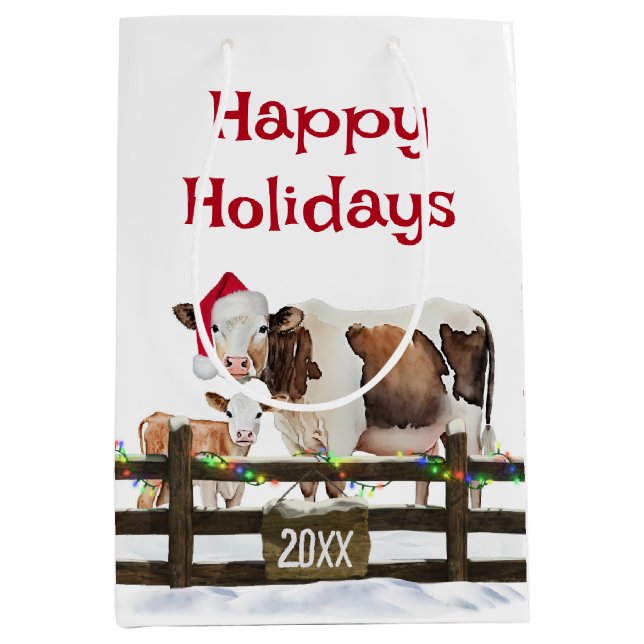 Weihnachtskühe und Kalb im Schnee Mittlere Geschenktüte (Vorderseite)