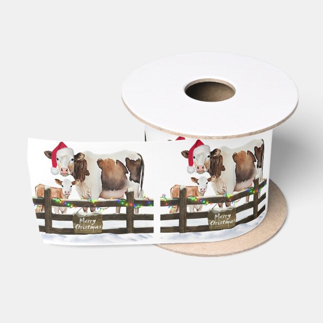 Weihnachtskühe und Kalb im Schnee Satinband (Spule)