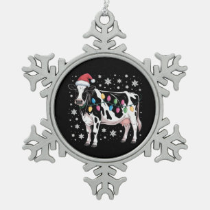 Weihnachtskühe Weihnachten Weihnachtsmannmütze Url Schneeflocken Zinn-Ornament
