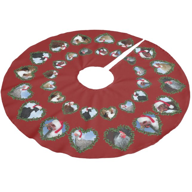 Weihnachtsküken in Herzkränzen Polyester Weihnachtsbaumdecke (Schrägansicht)