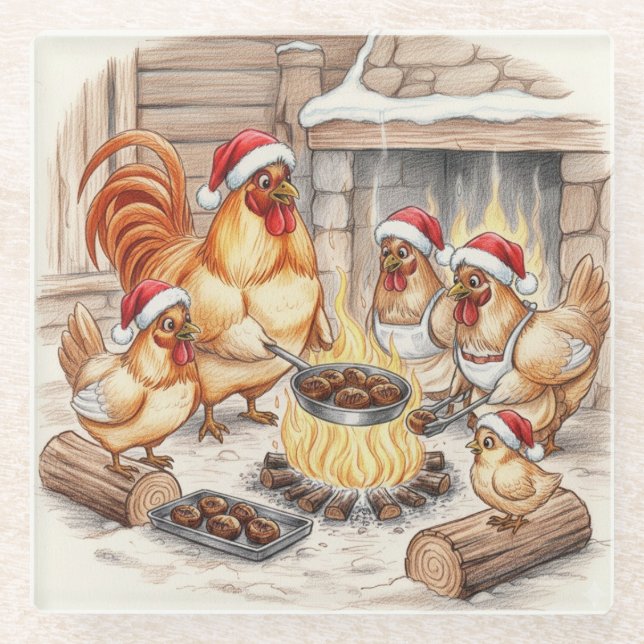Weihnachtsküken rösten Kastanien, Untersetzer (Vorderseite)