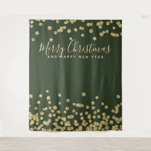 Weihnachtskulisse Gold Grün Konfetti Wandteppich