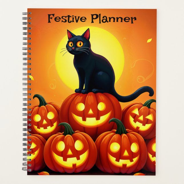 Weihnachtskunst mit Katze und Vollmond Planer (Vorderseite)
